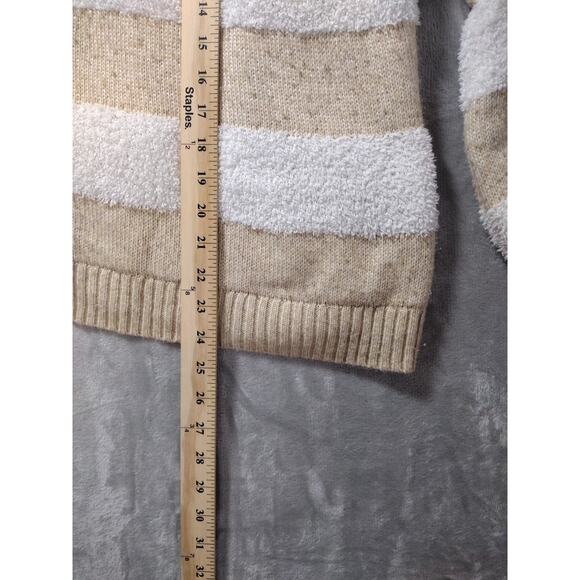 Beige White Striped Woman’s XL Parisian French Cozy Sweater Lauren Lane Sonoma - Picture 8 of 10